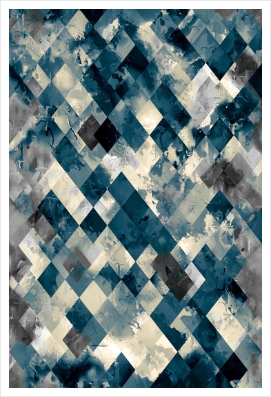 vintage geometric square pixel pattern abstract in blue Art Print by Timmy333