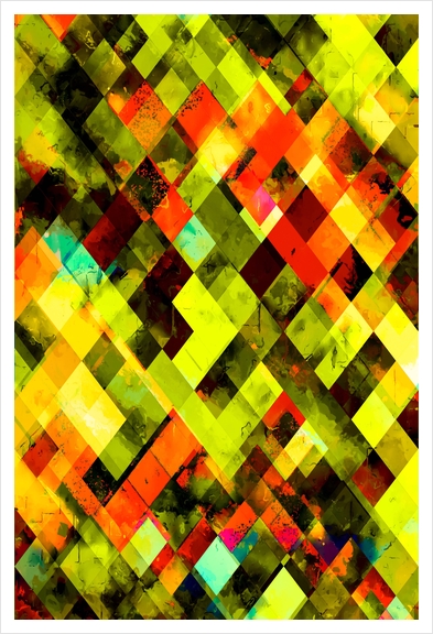 geometric pixel square pattern abstract in green yellow orange Art Print by Timmy333