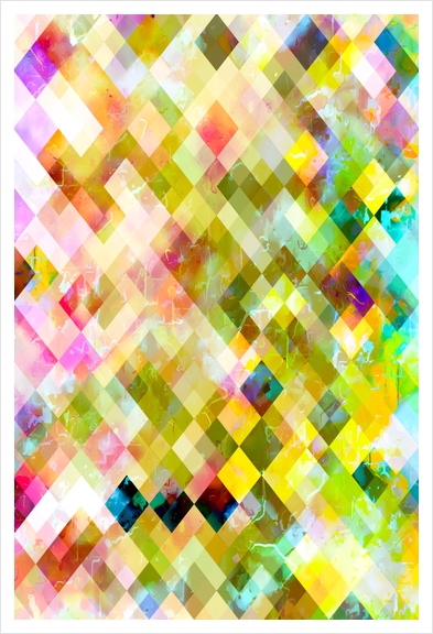 geometric pixel square pattern abstract background in green pink Art Print by Timmy333