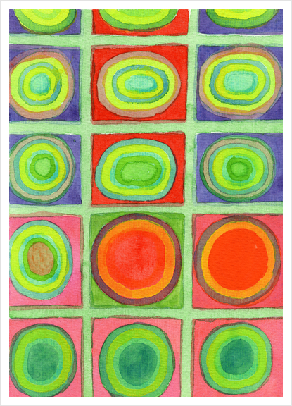 Green Grid filled with Circles and intense Colors  Art Print by Heidi Capitaine