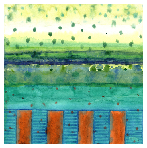 Orange Posts with Landscape  Art Print by Heidi Capitaine