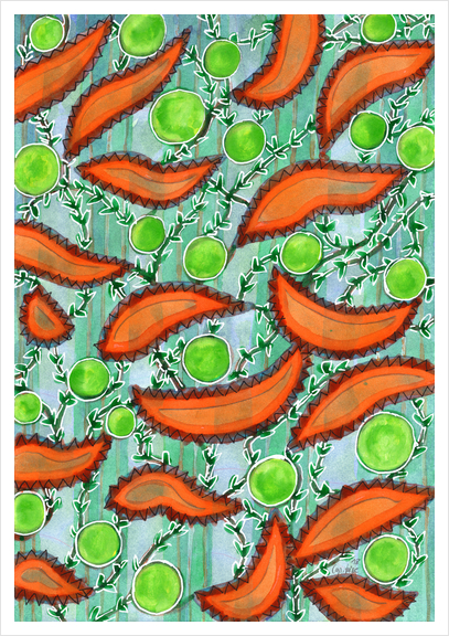 Hot Peppers and Crisp Peas Pattern  Art Print by Heidi Capitaine