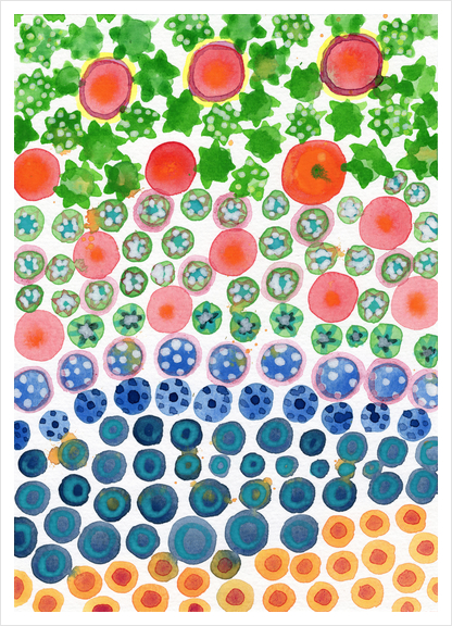 Playful Green Stars and Colorful Circles Pattern  Art Print by Heidi Capitaine
