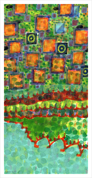 Flying Lighted Squares over Landscape  Art Print by Heidi Capitaine