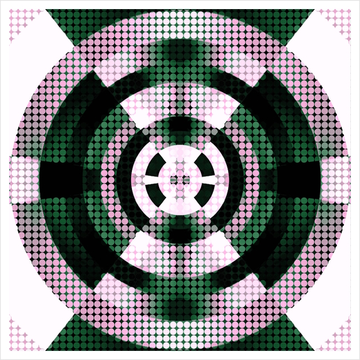 graphic design geometric symmetry circle pattern abstract background in green pink Art Print by Timmy333