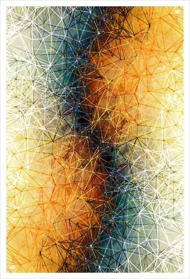fractal geometric line pattern abstract art in orange brown blue Art Print by Timmy333