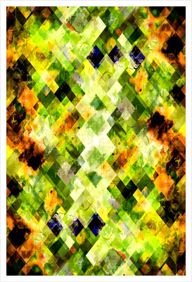 geometric pixel square pattern abstract background in green brown Art Print by Timmy333