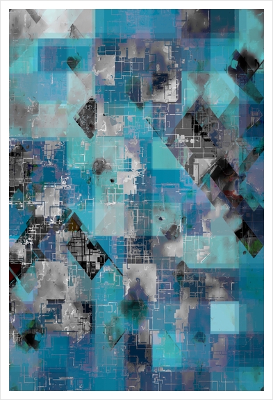 graphic design geometric pixel square pattern abstract background in blue black Art Print by Timmy333