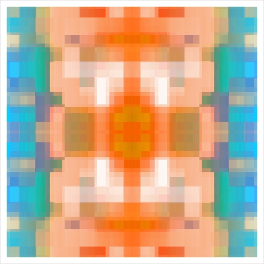 geometric symmetry art pixel square pattern abstract background in orange blue Art Print by Timmy333