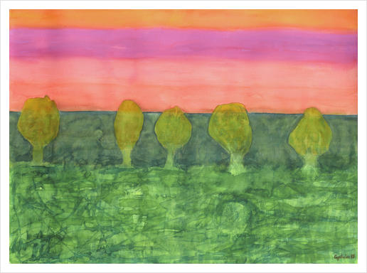 Trees, Green and Evening Sky Art Print by Heidi Capitaine