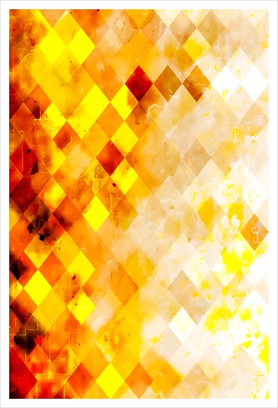 geometric pixel square pattern abstract in brown and yellow Art Print by Timmy333
