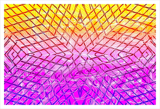 geometric symmetry line pattern abstract in purple pink orange yellow Art Print by Timmy333