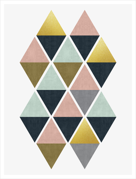 Colorful and golden triangles Art Print by Vitor Costa