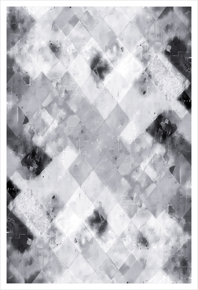 geometric pixel square pattern abstract texture background in black and white Art Print by Timmy333