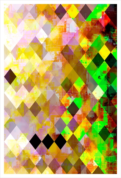 geometric pixel square pattern abstract background in pink green yellow Art Print by Timmy333