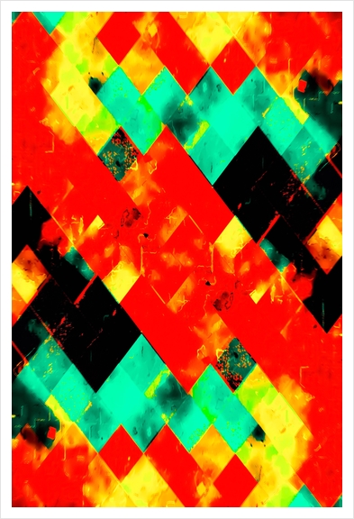geometric square pixel pattern abstract background in red green yellow Art Print by Timmy333