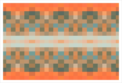 geometric symmetry art pixel square pattern abstract background in orange blue Art Print by Timmy333
