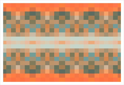 geometric symmetry art pixel square pattern abstract background in orange blue Art Print by Timmy333
