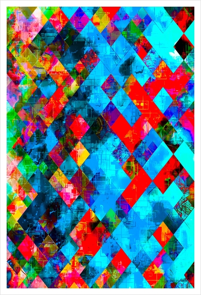 colorful geometric pixel square pattern abstract background in blue red pink Art Print by Timmy333