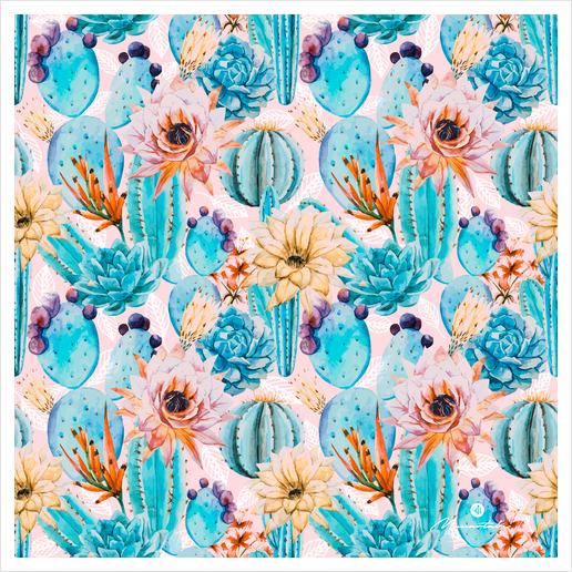 Cactus and flowers pattern Art Print by mmartabc