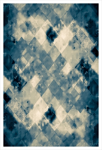 vintage geometric square pixel pattern abstract background in blue Art Print by Timmy333