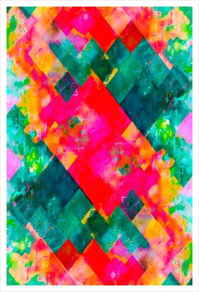geometric square pixel pattern abstract background in pink green orange Art Print by Timmy333