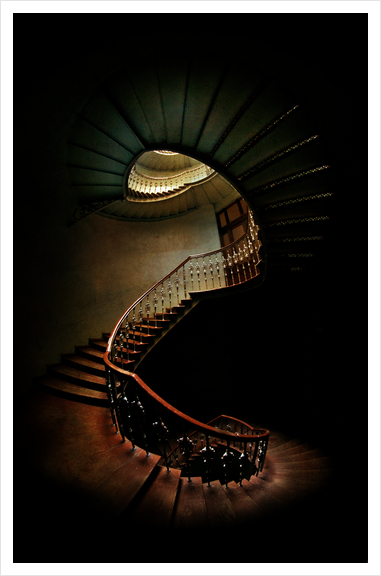 Spiral staircase in green and red Art Print by Jarek Blaminsky