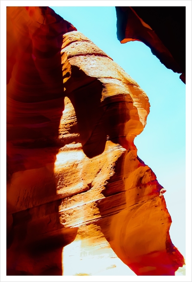Orange sandstone abstract with blue sky at Antelope Canyon, Arizona, USA Art Print by Timmy333