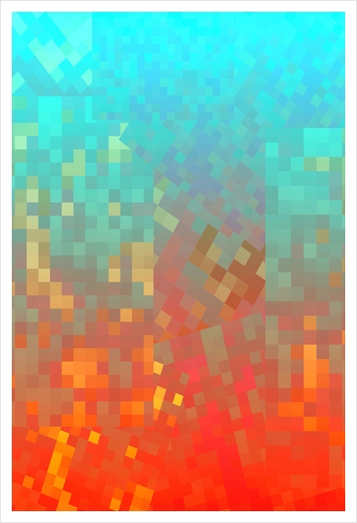 geometric pixel square pattern abstract background in blue orange Art Print by Timmy333