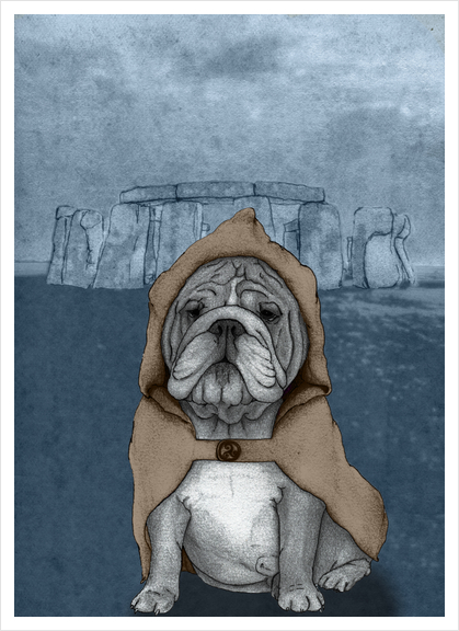 English Bulldog With Stonehenge Art Print by Barruf