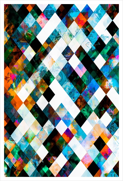 geometric pixel square pattern abstract background in green blue brown Art Print by Timmy333