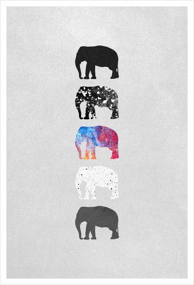 Five elephants Art Print by Elisabeth Fredriksson