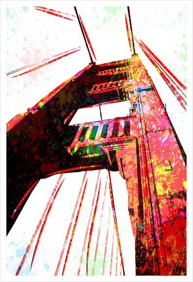 Golden Gate Bridge - San Francisco - Pop Art - Paint Splatter - Digital Art Art Print by William Cuccio WCSmack