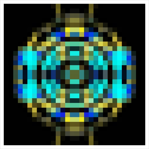 geometric square pixel abstract in blue and yellow with black background Art Print by Timmy333