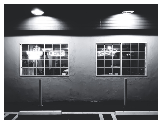 windows of the bar and restaurant in Los Angeles, USA in black and white Art Print by Timmy333