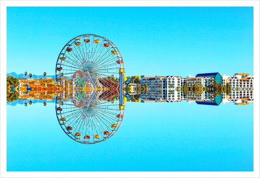 ferris wheel with buildings and blue sky Art Print by Timmy333