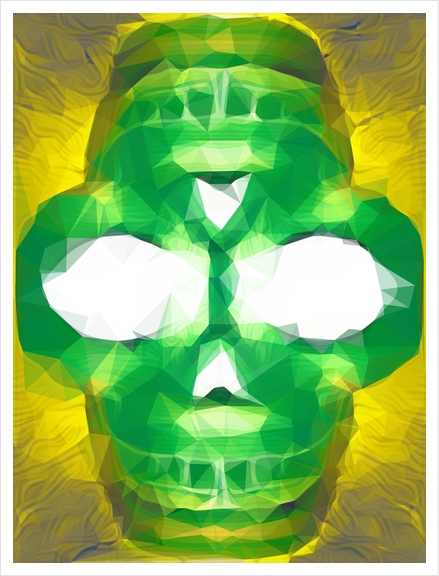 psychedelic skull art geometric triangle abstract pattern in green yellow Art Print by Timmy333