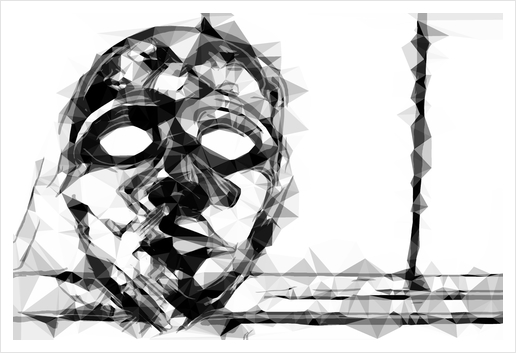 psychedelic geometric polygon pattern face portrait in black and white Art Print by Timmy333