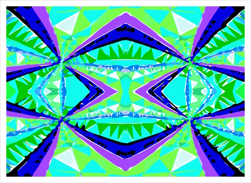 psychedelic geometric abstract pattern background in green purple blue Art Print by Timmy333