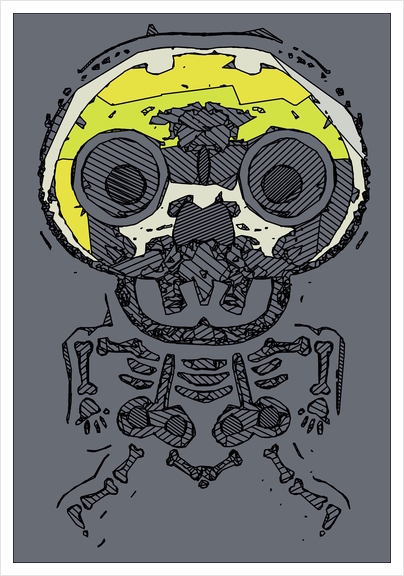 yellow skull and bone graffiti drawing with grey background Art Print by Timmy333