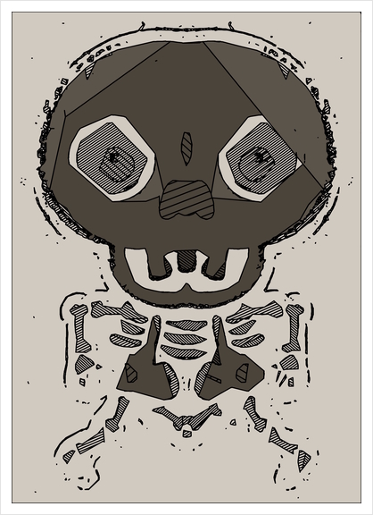 skull head and bone graffiti drawing with brown background Art Print by Timmy333