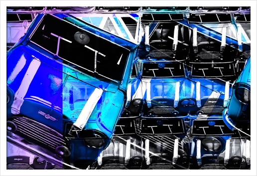 psychedelic Mini Cooper blue sport car abstract background Art Print by Timmy333