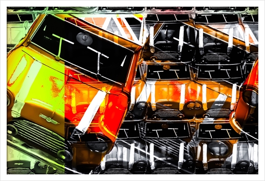 psychedelic Mini Cooper orange sport car abstract background Art Print by Timmy333