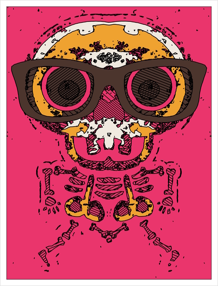 funny skull and bone graffiti drawing in orange brown and pink Art Print by Timmy333