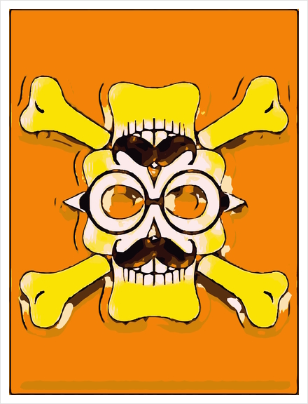 yellow old vintage skull and bone graffiti drawing with orange background Art Print by Timmy333