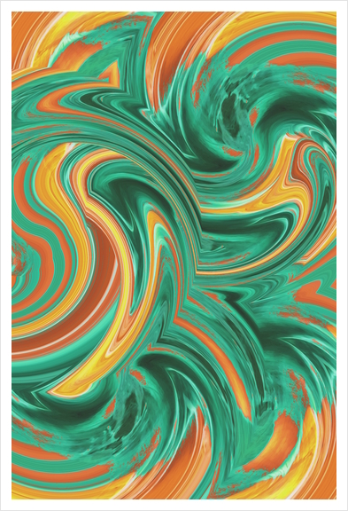 psychedelic graffiti wave pattern painting abstract in green brown yellow Art Print by Timmy333