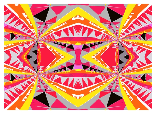 psychedelic geometric triangle polygon abstract pattern in red yellow pink black Art Print by Timmy333