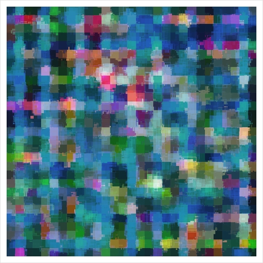 geometric square pixel pattern abstract in blue green pink yellow Art Print by Timmy333