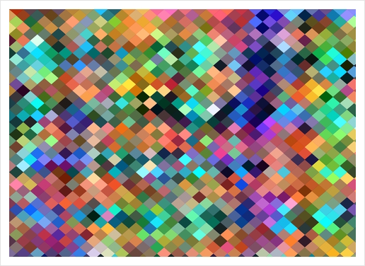 geometric square pixel pattern abstract in orange blue purple pink green yellow Art Print by Timmy333