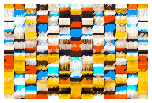 square pattern graffiti abstract in yellow brown red blue orange Art Print by Timmy333